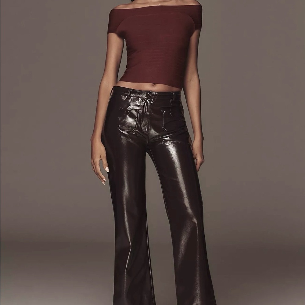 Anthropologie Off Shoulder Burgundy Bodycon Top - Picture 2 of 4